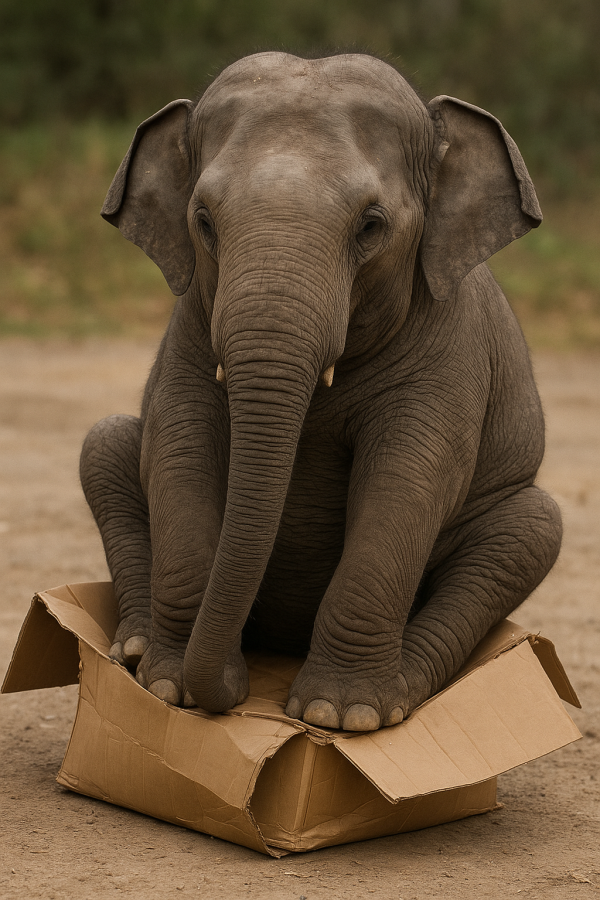 Éléphant sur boîte écrasée